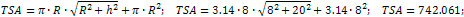 total surface area of a cone is 742.061 cm²