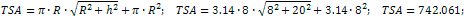 total surface area of a cone is 742.061 cm²