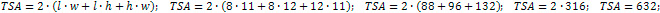the surface area of a rectangular parallelepiped is 632 cm²