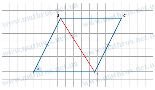 image of rhombus ABCD, diagonal BD, and angle ∠BAD=α