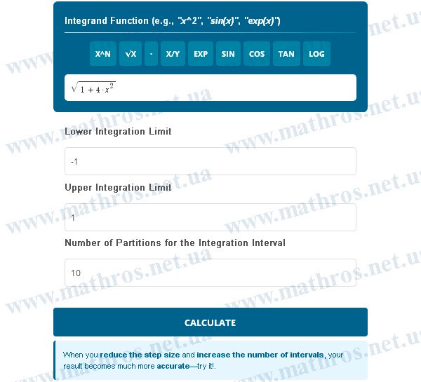 Online calculator window