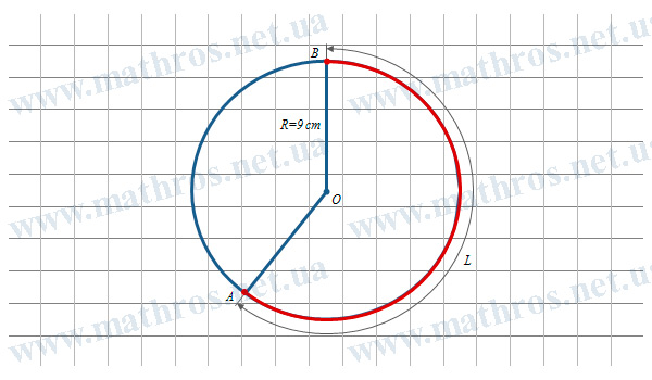 Image of an arc of a circle with a radius of 9 cm
