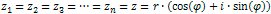 z1 = z1 = z3 = ... =zn = z = r * (cos(φ) + i * sin(φ))