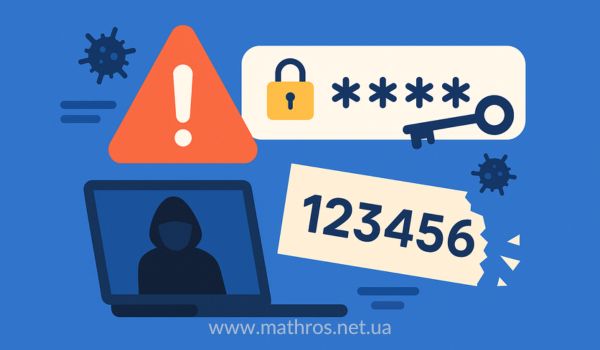 Ілюстрація, що показує ризики простих паролів та підкреслює важливість мати надійний пароль для захисту даних