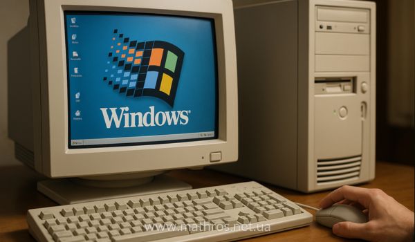 Персональний комп’ютер 90-х років з Windows на екрані
