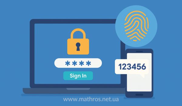Ілюстрація, що демонструє процес входу з паролем і кодом підтвердження на телефоні як приклад того, як працює двофакторна аутентифікація